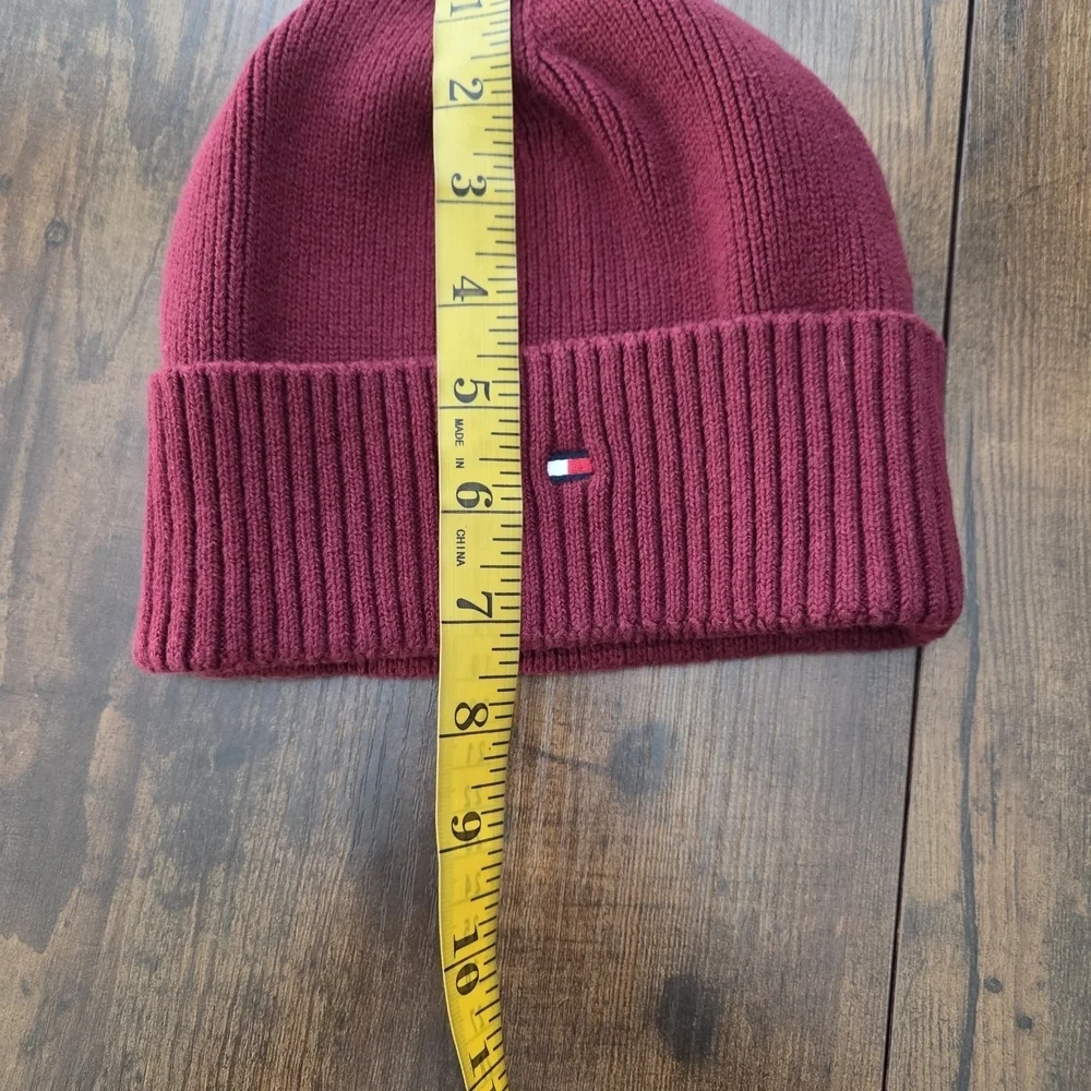 Tommy Hilfiger Mens Knitted Beanie Skull Cap Hat Red, Cotton One Size